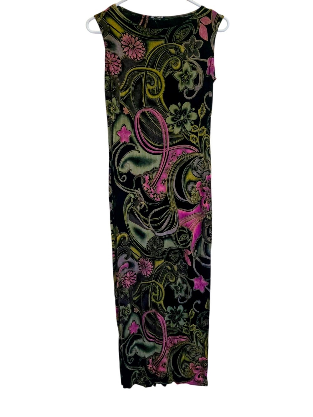 Vintage Softwear Marksinger Sleeveless Floral Print Maxi Dress Black and Purple